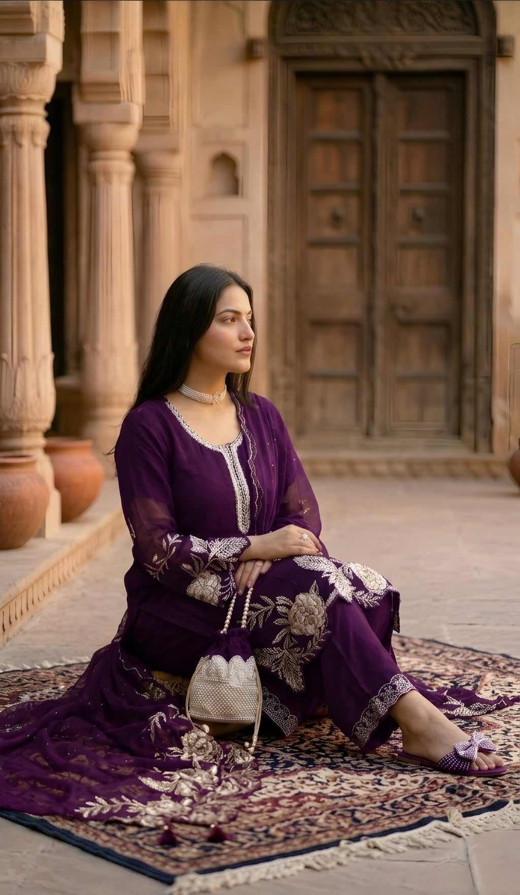 Sara- Crimson Royale Embroidered Suit Set