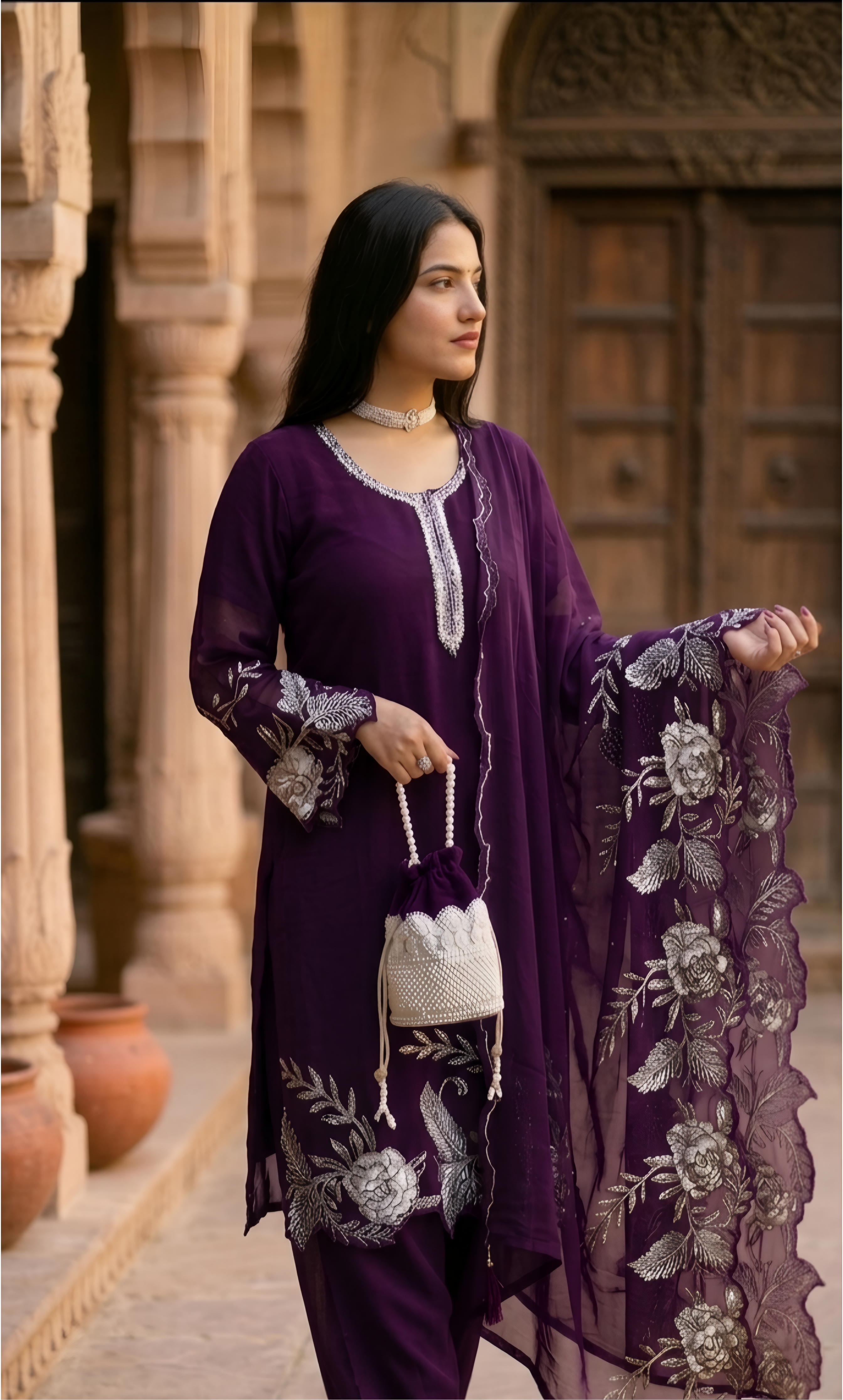 Sara- Crimson Royale Embroidered Suit Set