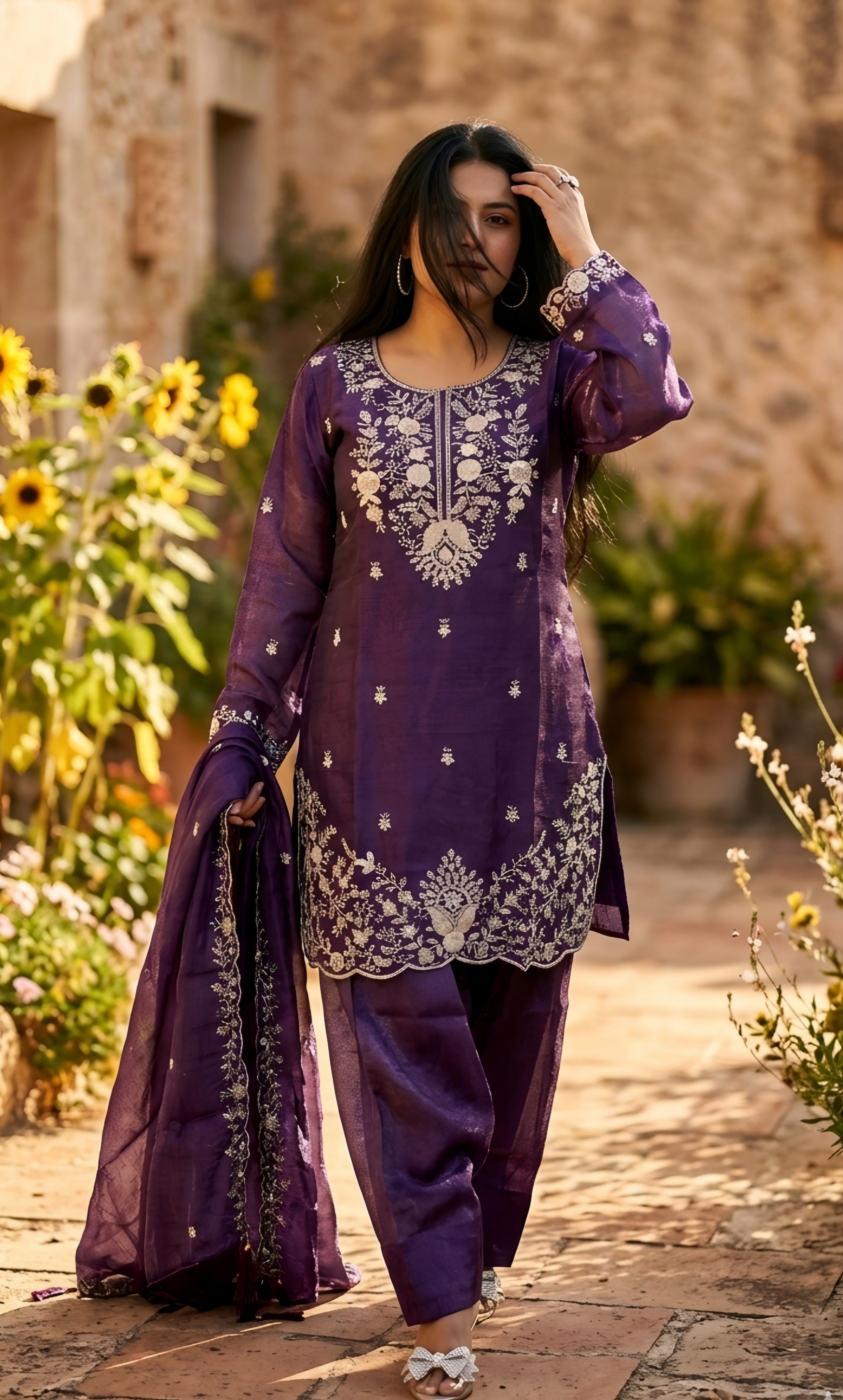 Maya - Royal Orchid Embroidered Suit Set