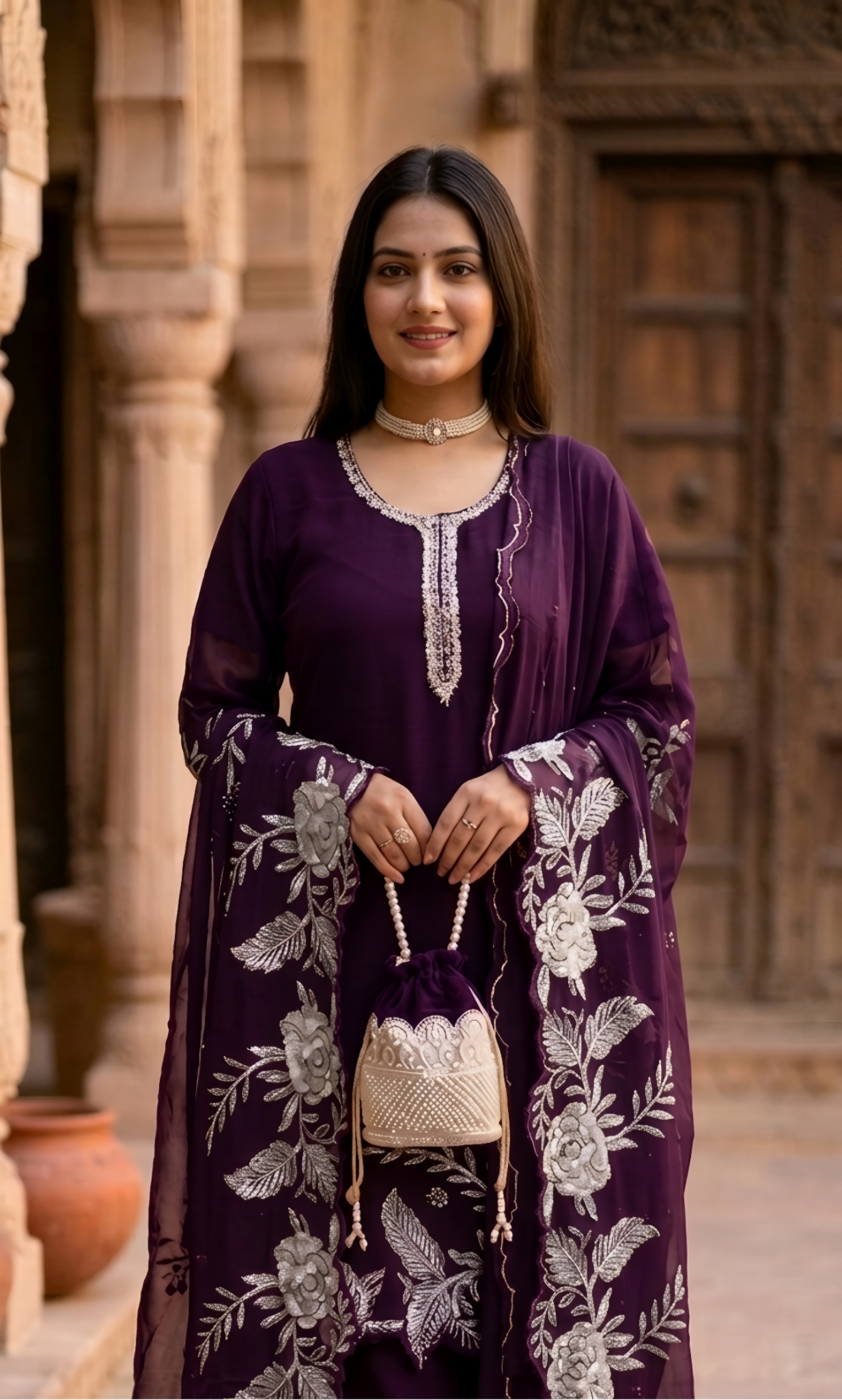 Sara- Crimson Royale Embroidered Suit Set