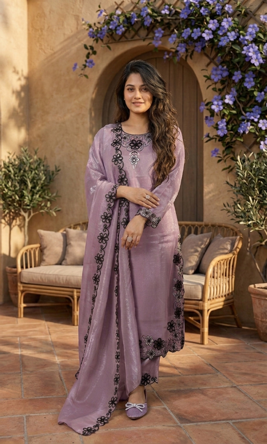 Gulrez-Floral Lace Detail Ethnic Suit Set