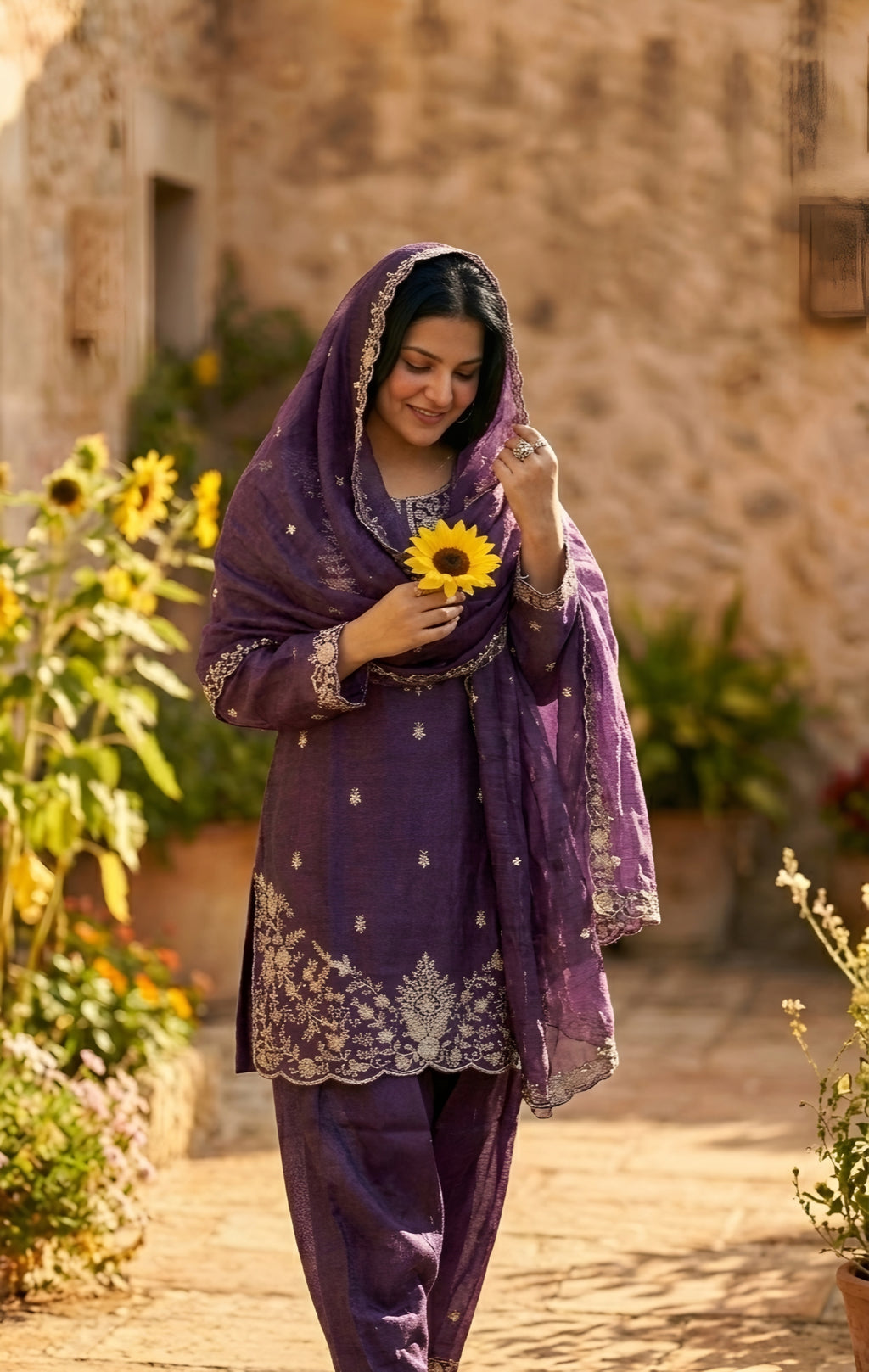 Maya - Royal Orchid Embroidered Suit Set