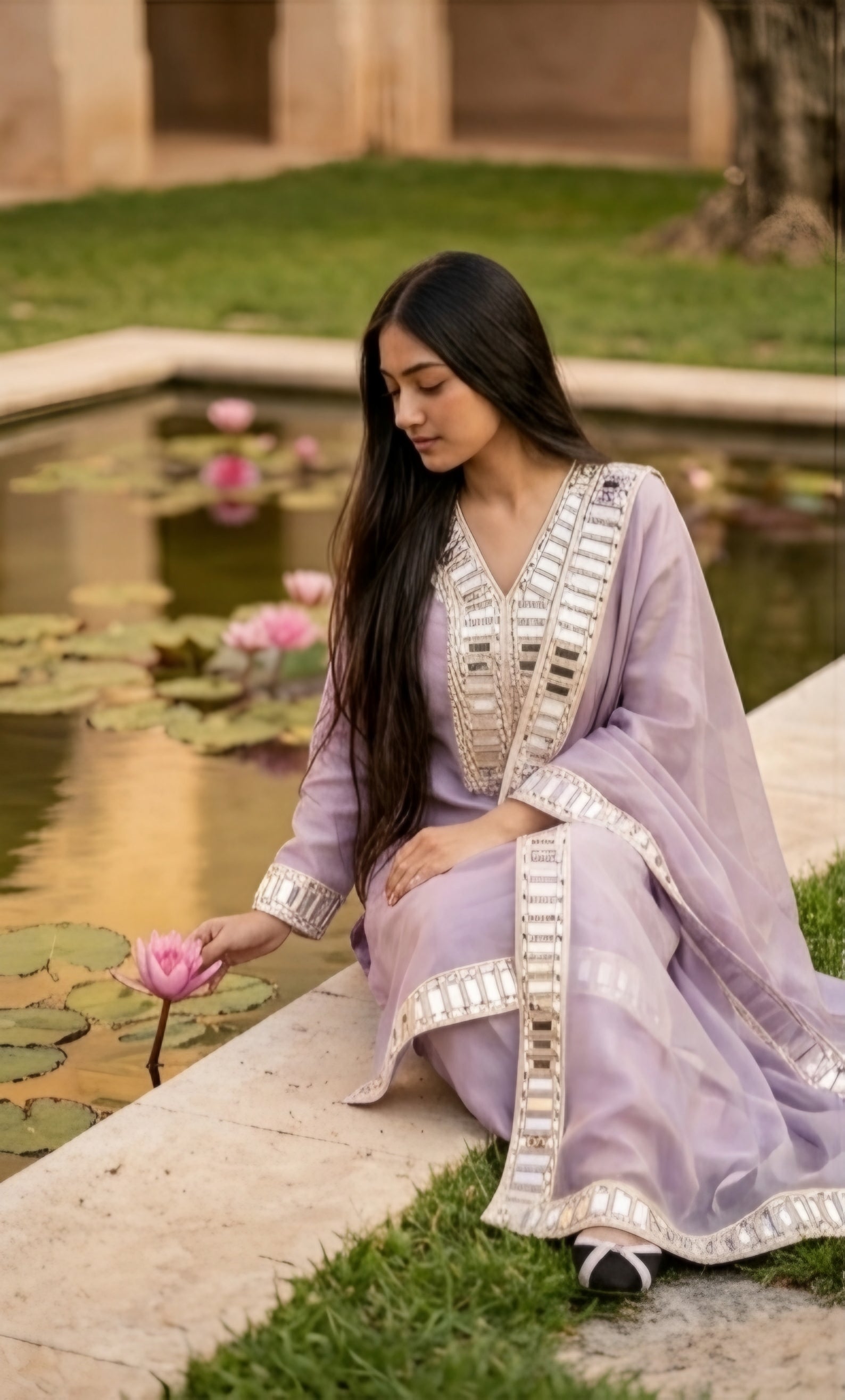 Malak - Lavender Luxe Mirror Work Suit Set