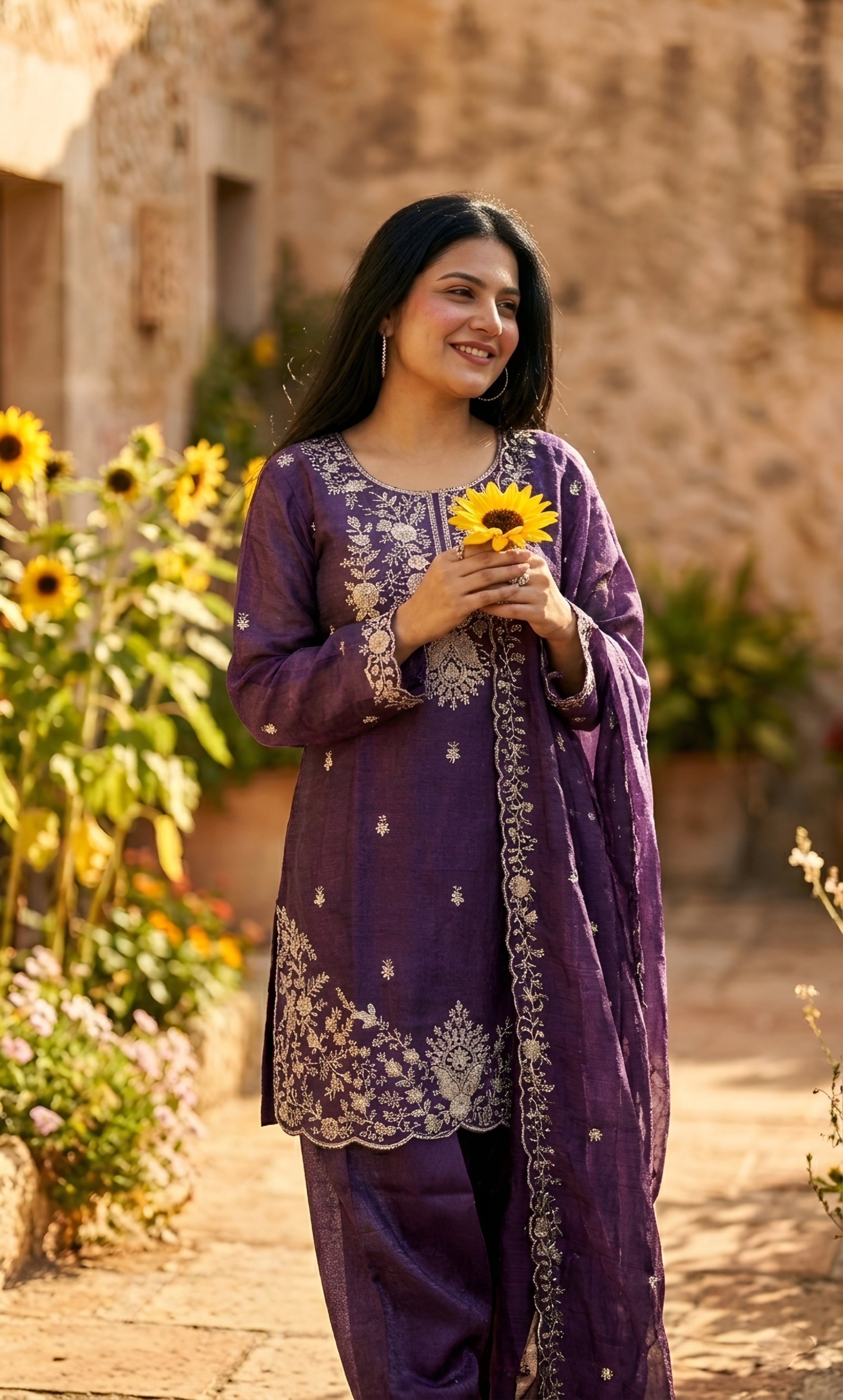 Maya - Royal Orchid Embroidered Suit Set