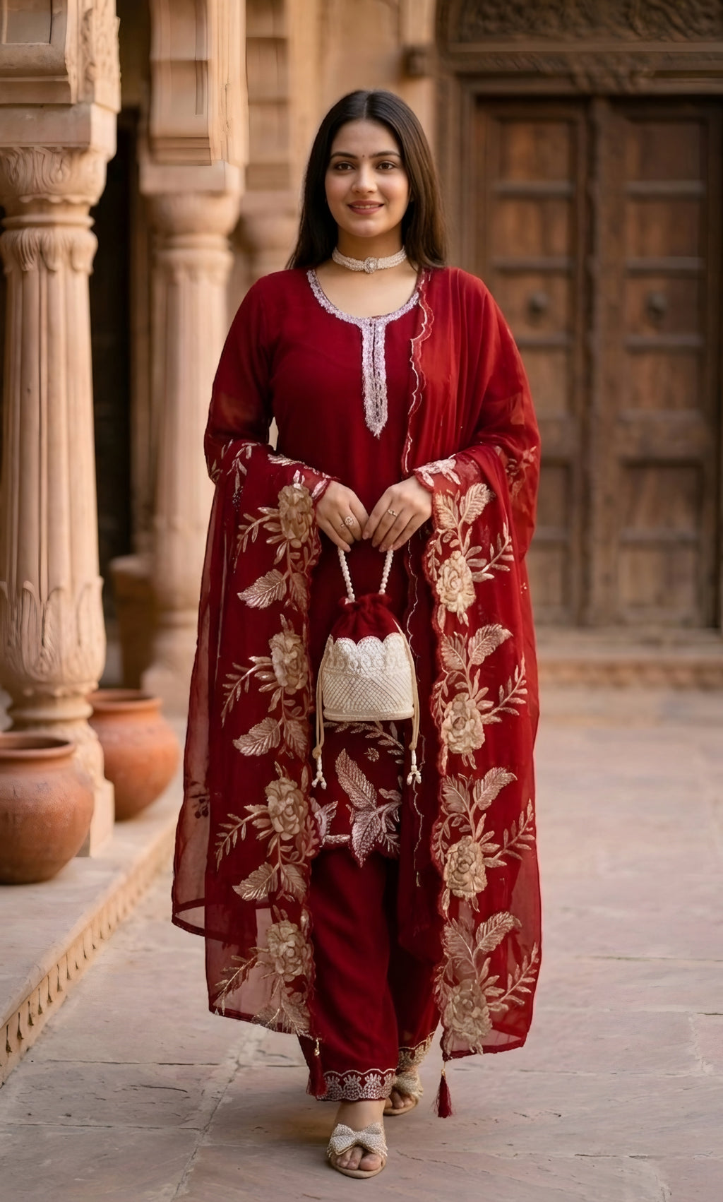 Sara- Crimson Royale Embroidered Suit Set