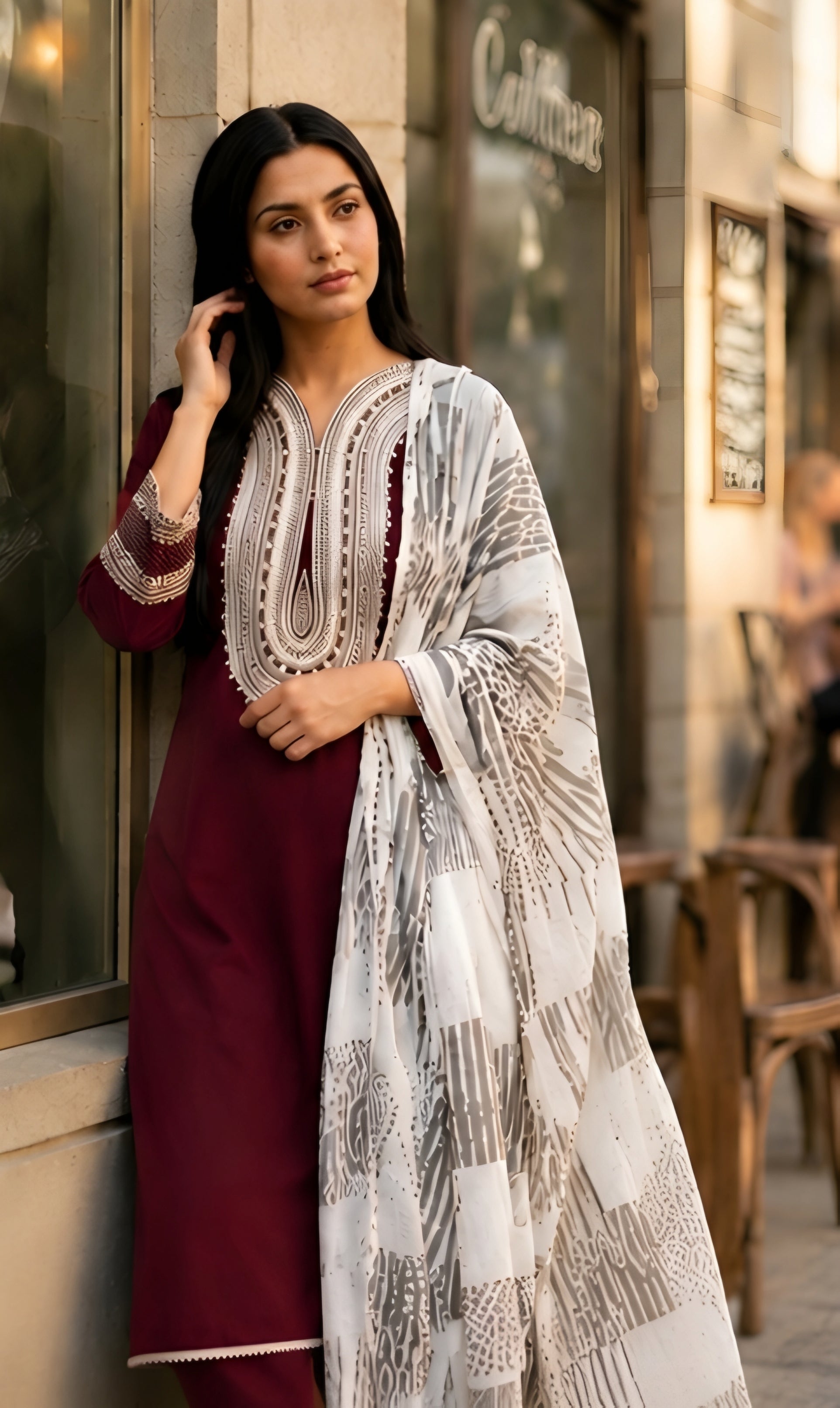 Sadaf - Olive Majesty Embroidered Suit Set