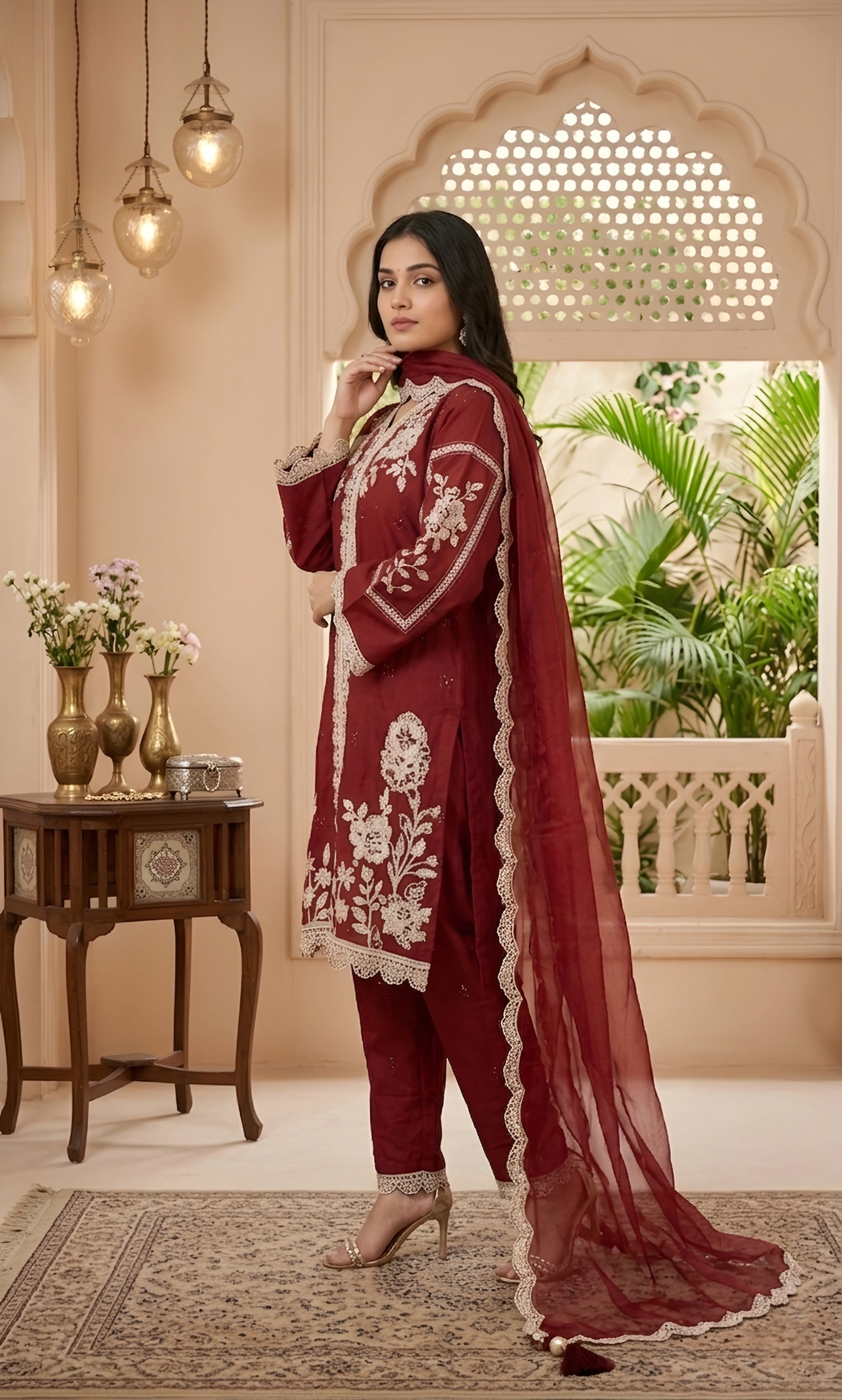Zareen - Scarlet Heritage Embroidered Suit Set