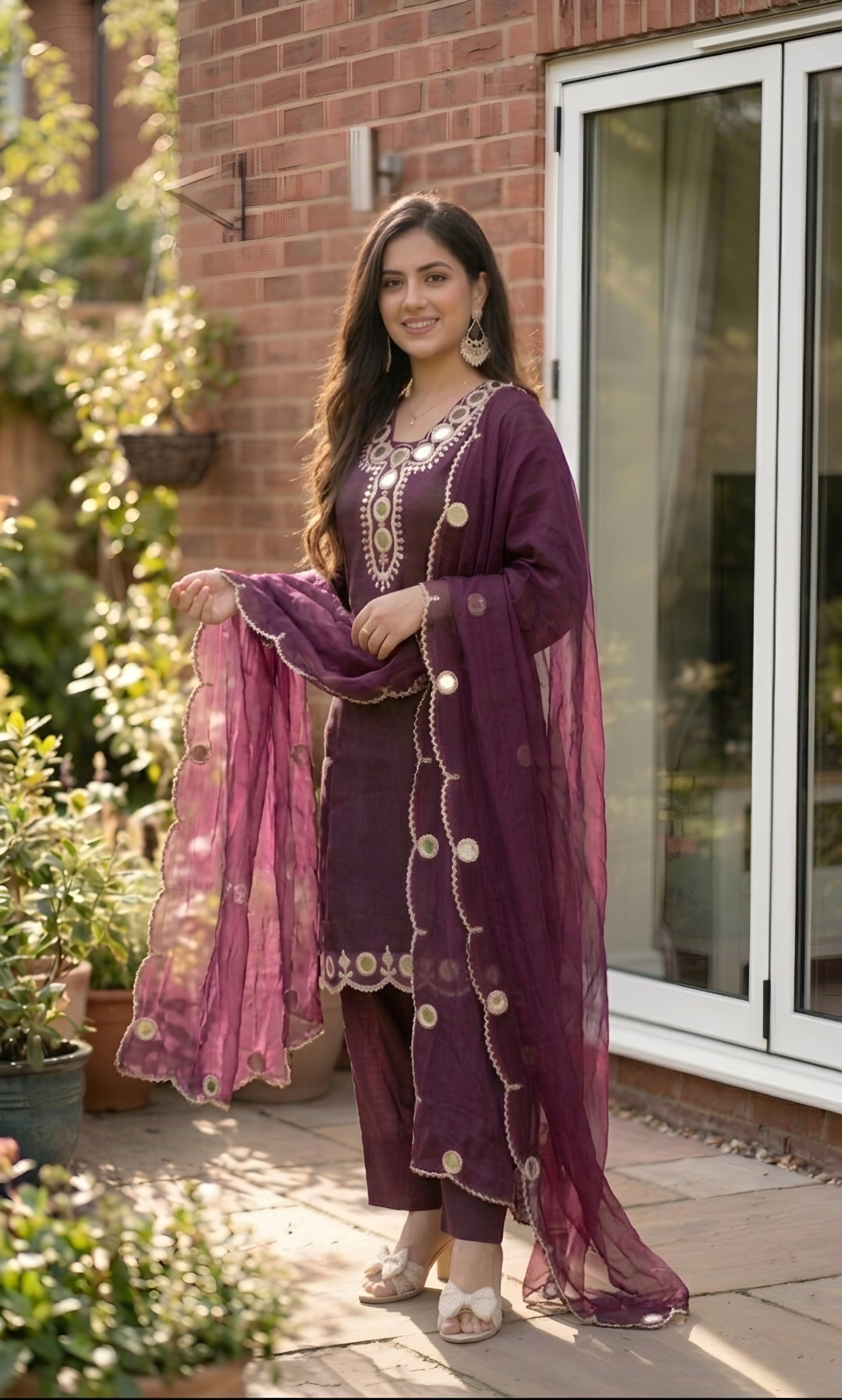 Zainab - Plum Radiance Mirror Work Suit Set