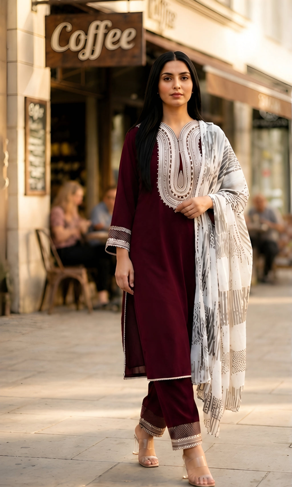 Sadaf - Olive Majesty Embroidered Suit Set