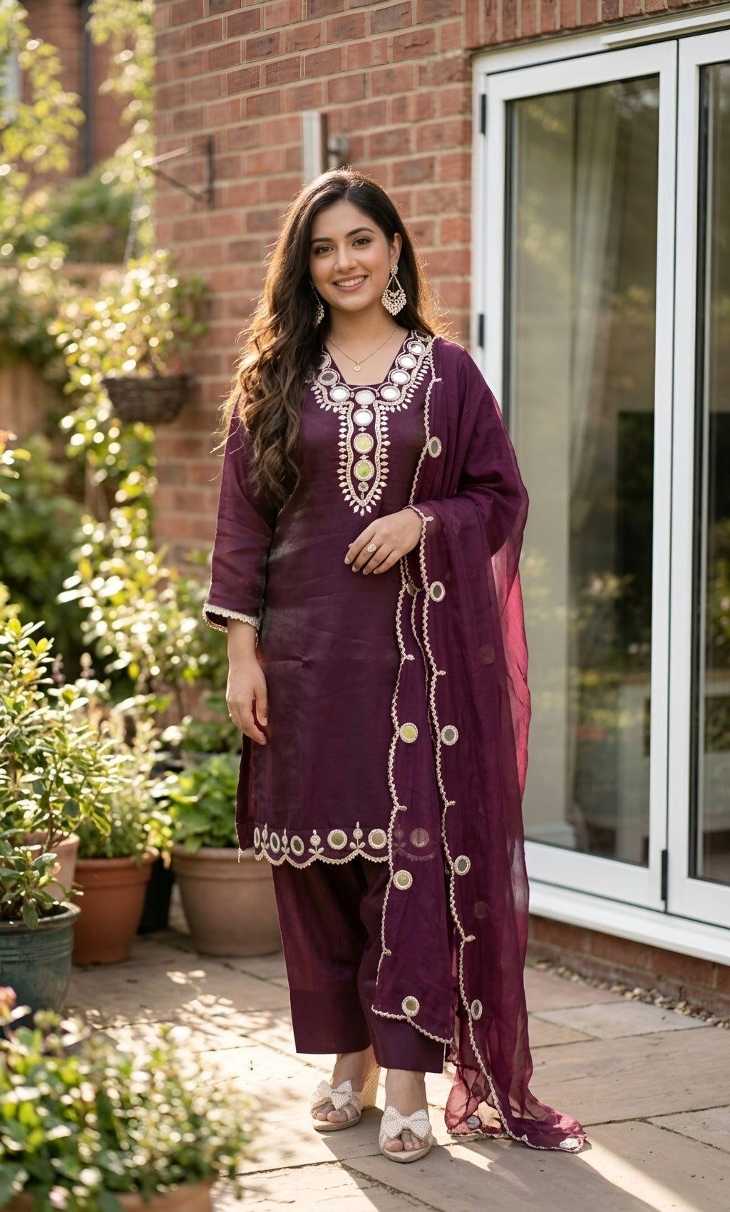 Zainab - Plum Radiance Mirror Work Suit Set