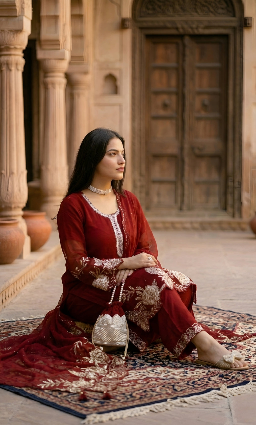 Sara- Crimson Royale Embroidered Suit Set