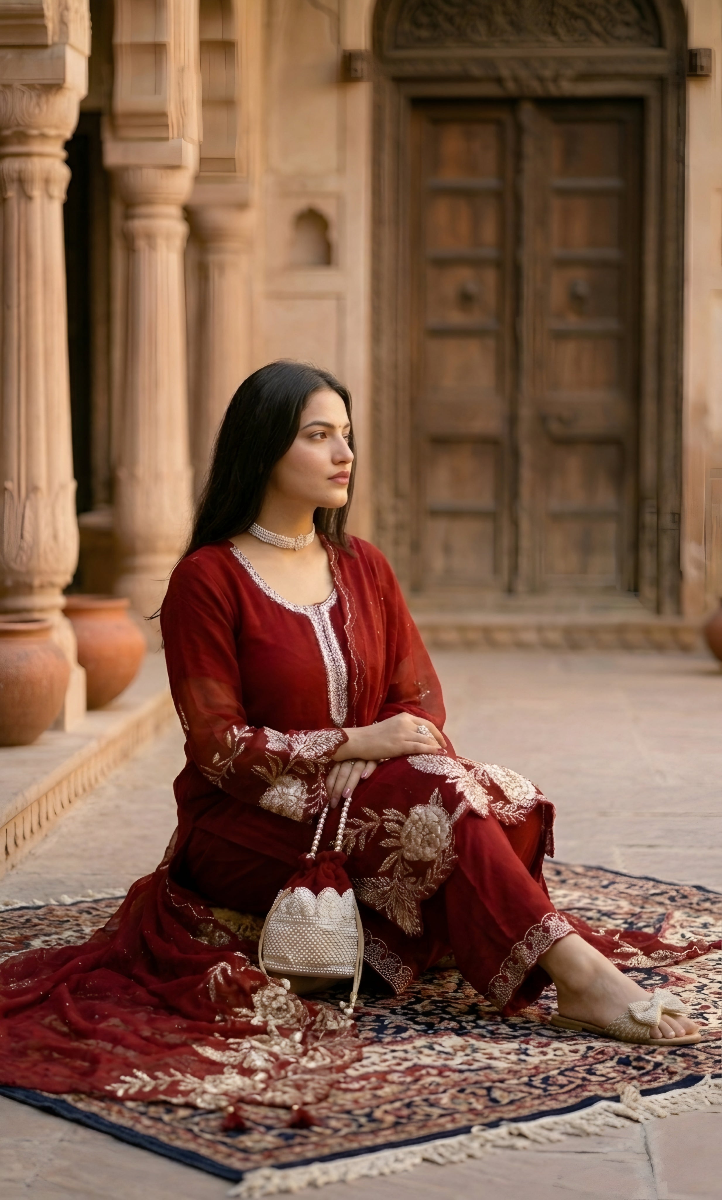 Sara- Crimson Royale Embroidered Suit Set