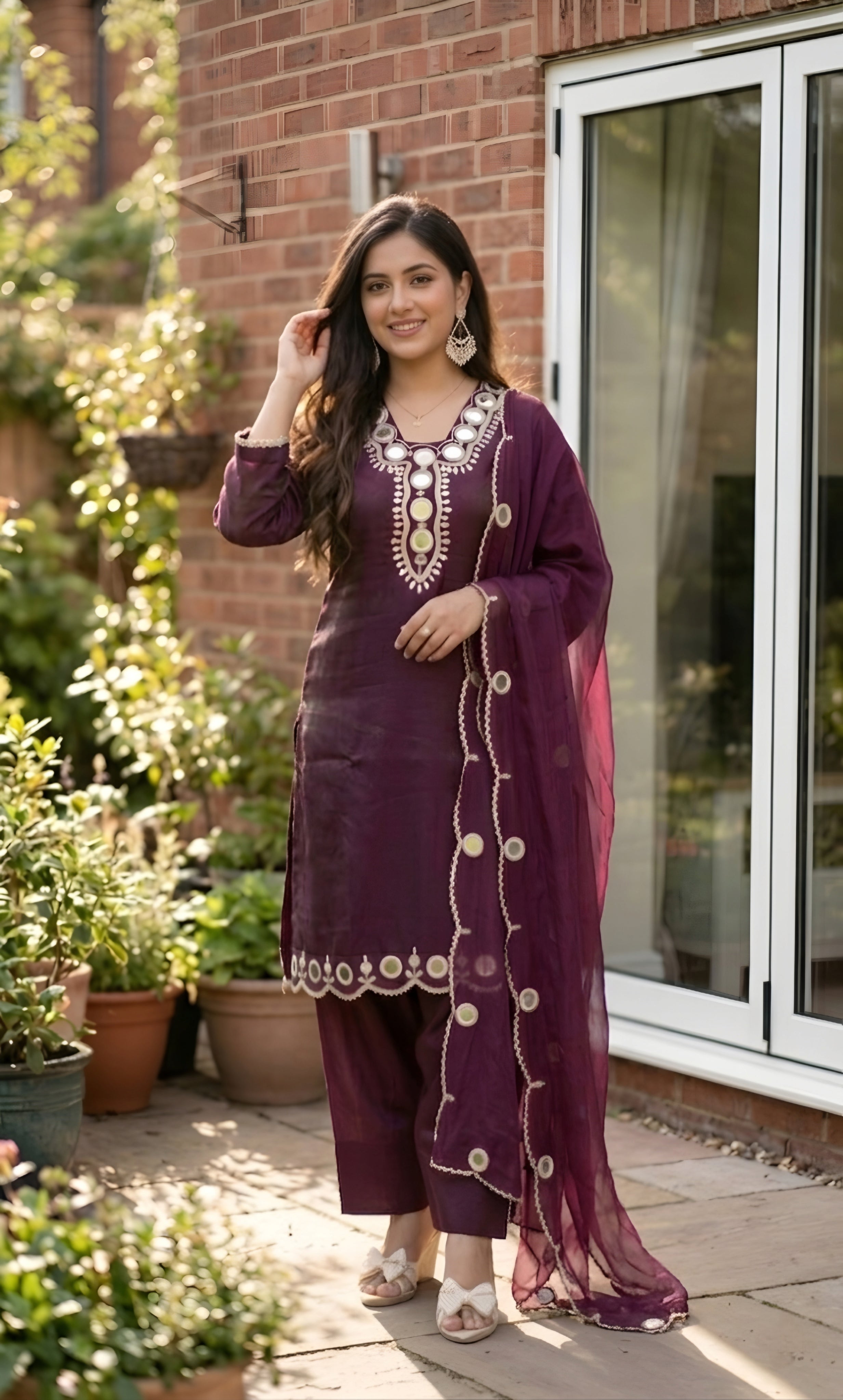 Zainab - Plum Radiance Mirror Work Suit Set
