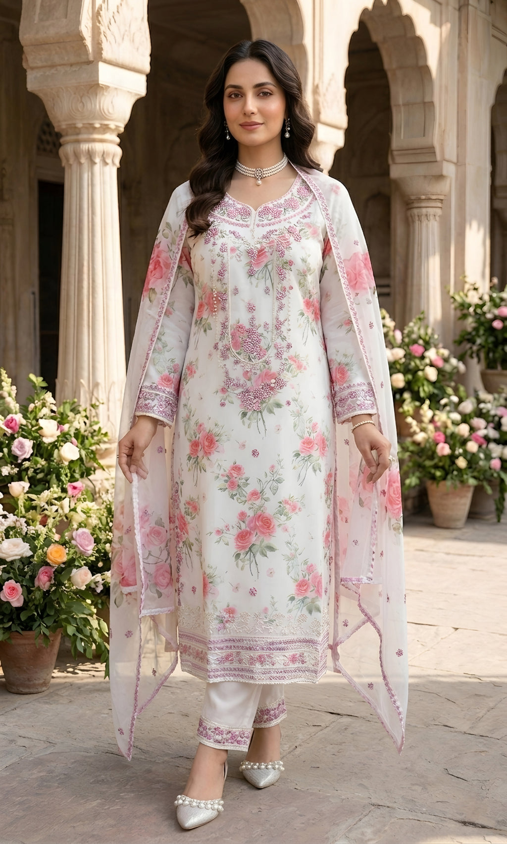 Ajraa-Elegant Floral Embroidered Ethnic Suit Set