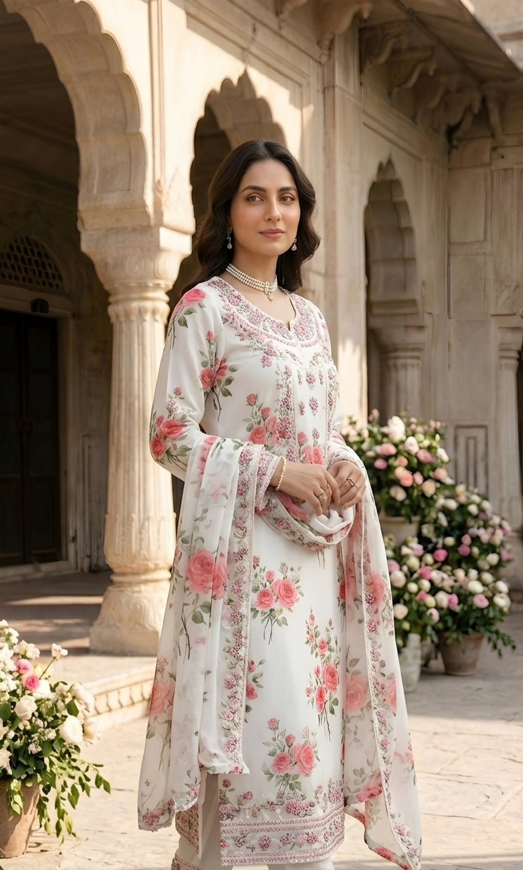 Ajraa-Elegant Floral Embroidered Ethnic Suit Set