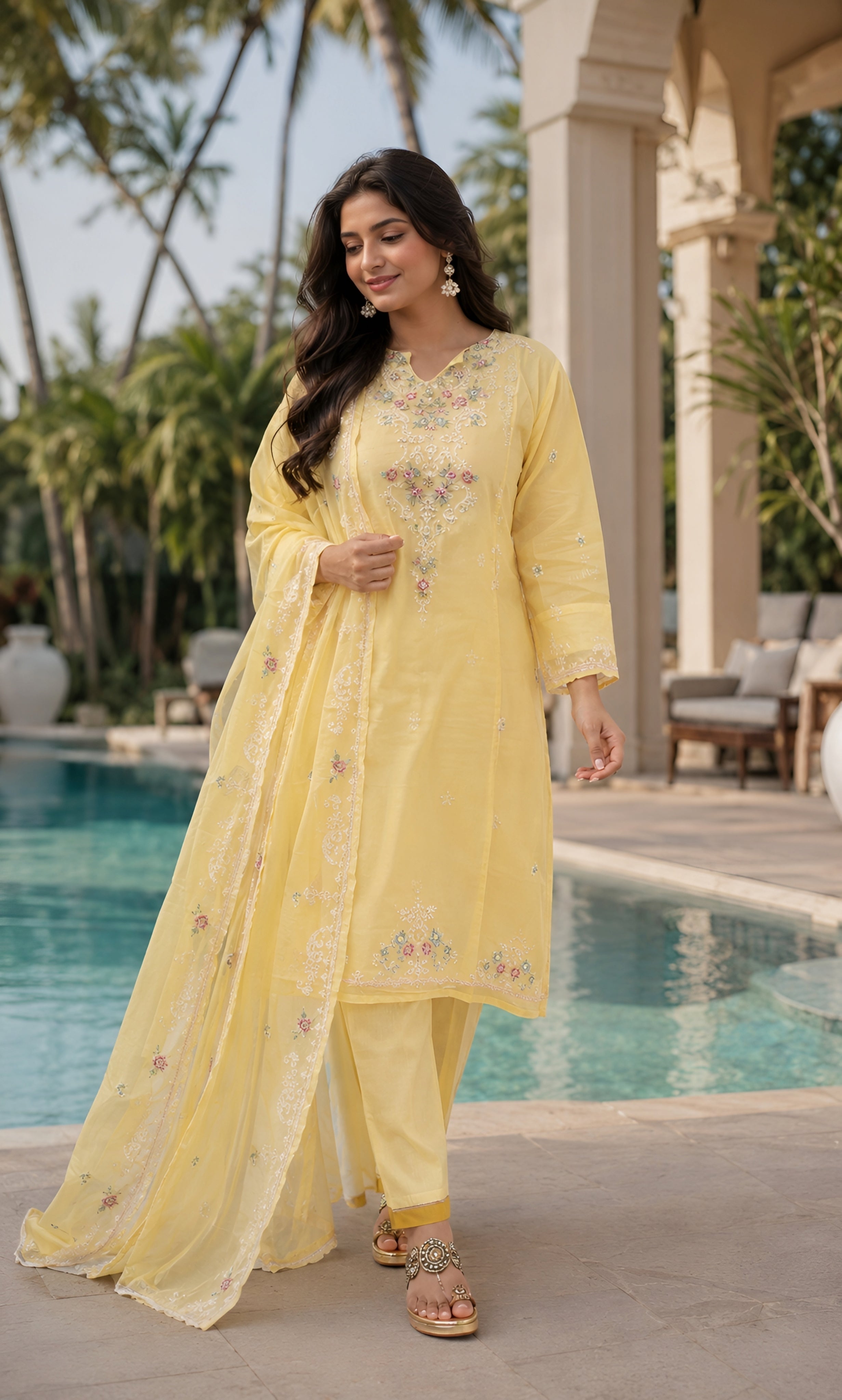 Aisha - Buttercup Bloom Embroidered Suit Set