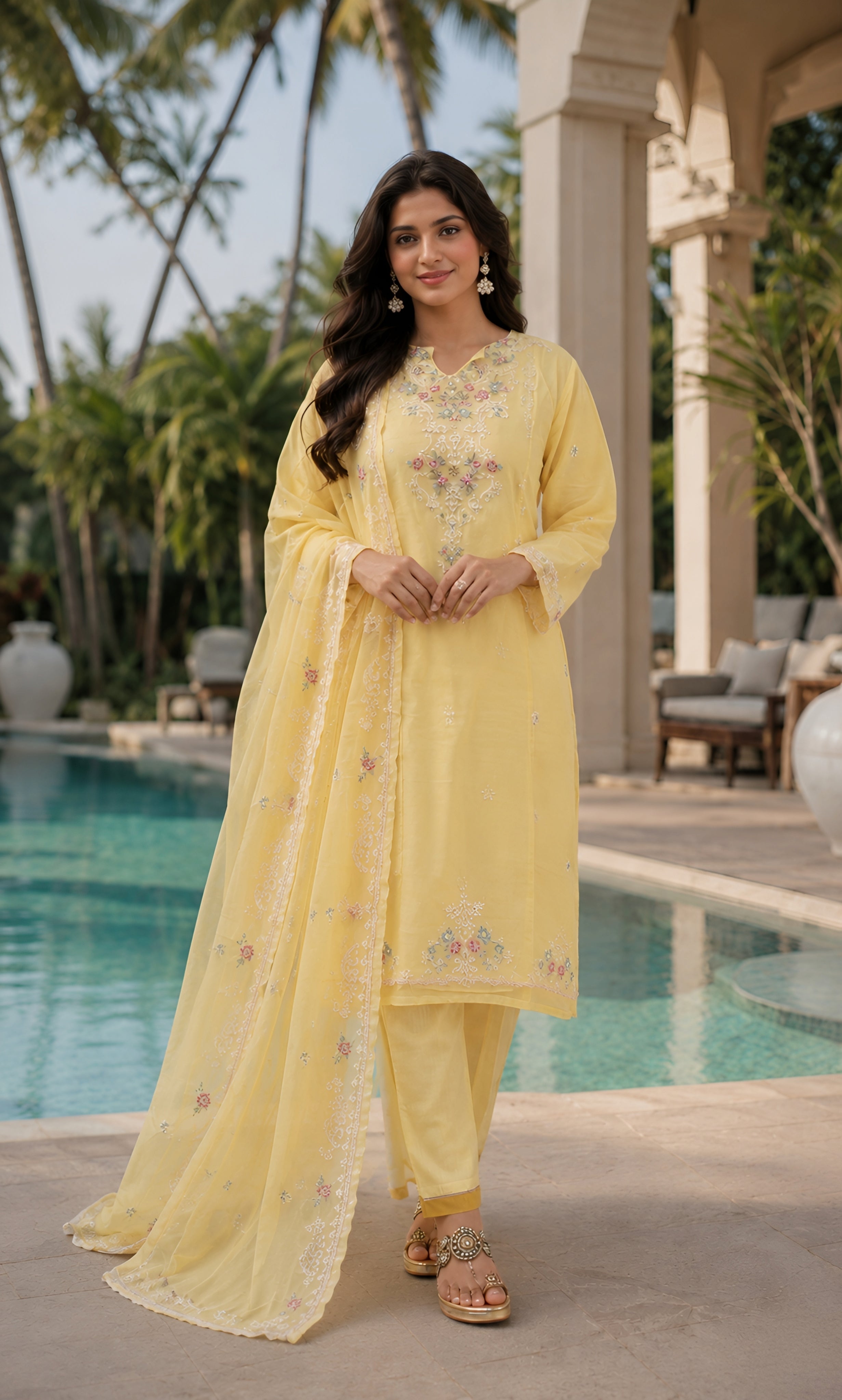 Aisha - Buttercup Bloom Embroidered Suit Set
