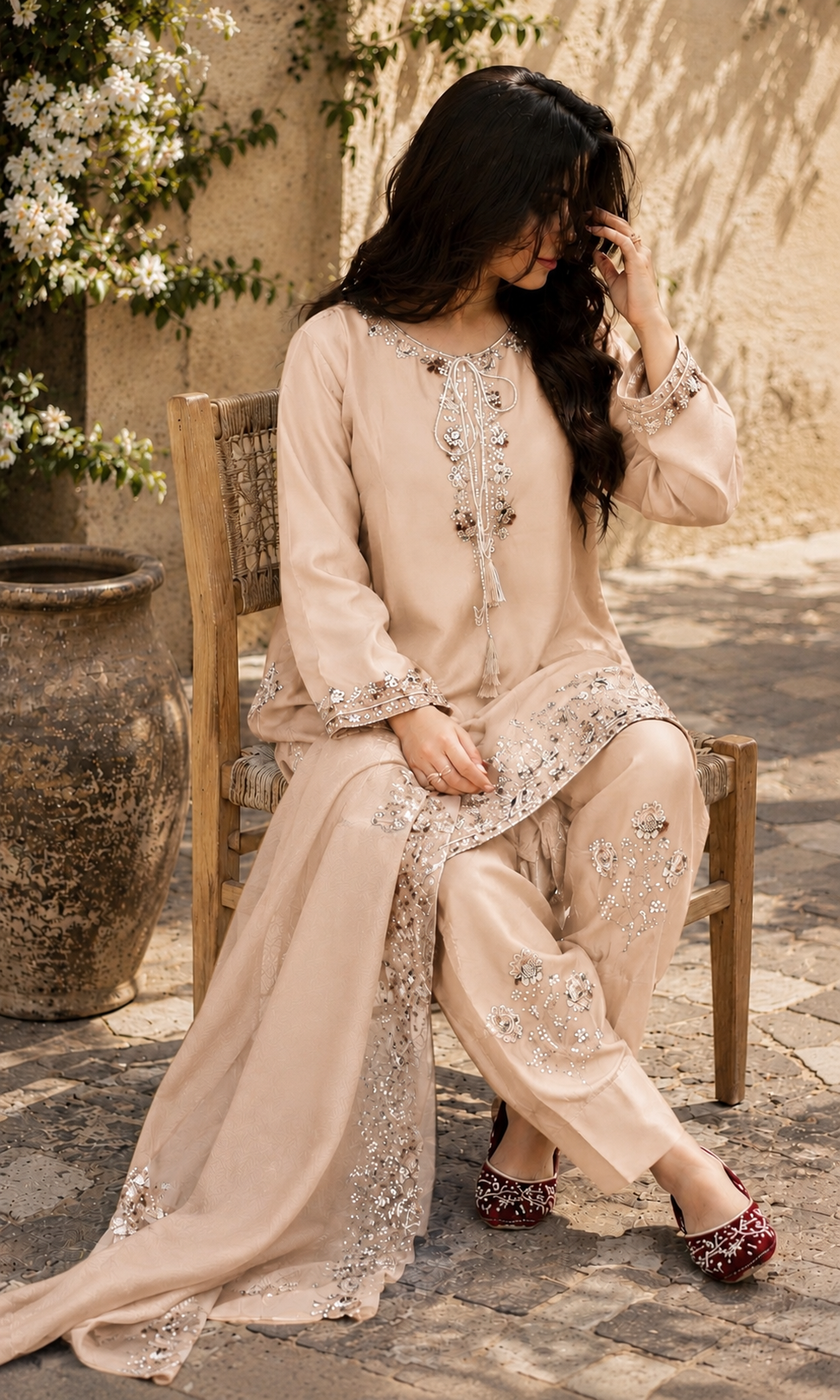 Afifa- Golden Aura Embroidered Suit Set