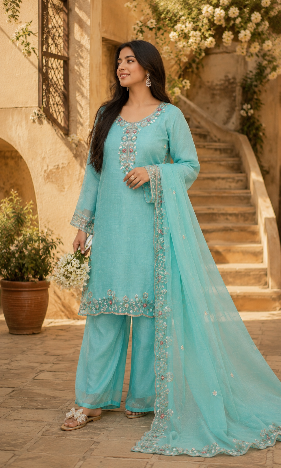 Meher - Mint Royale Embroidered Suit Set
