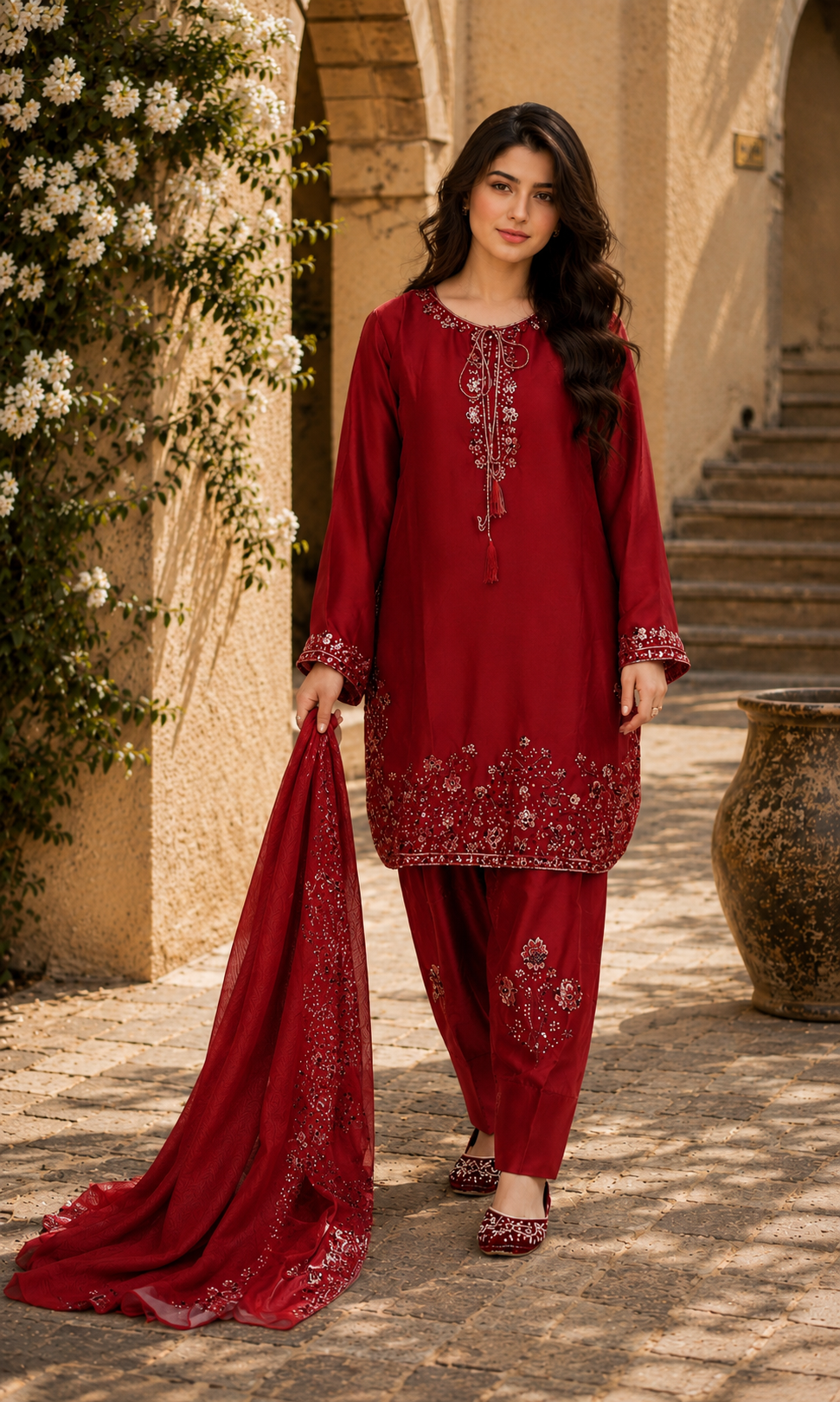 Afifa- Golden Aura Embroidered Suit Set