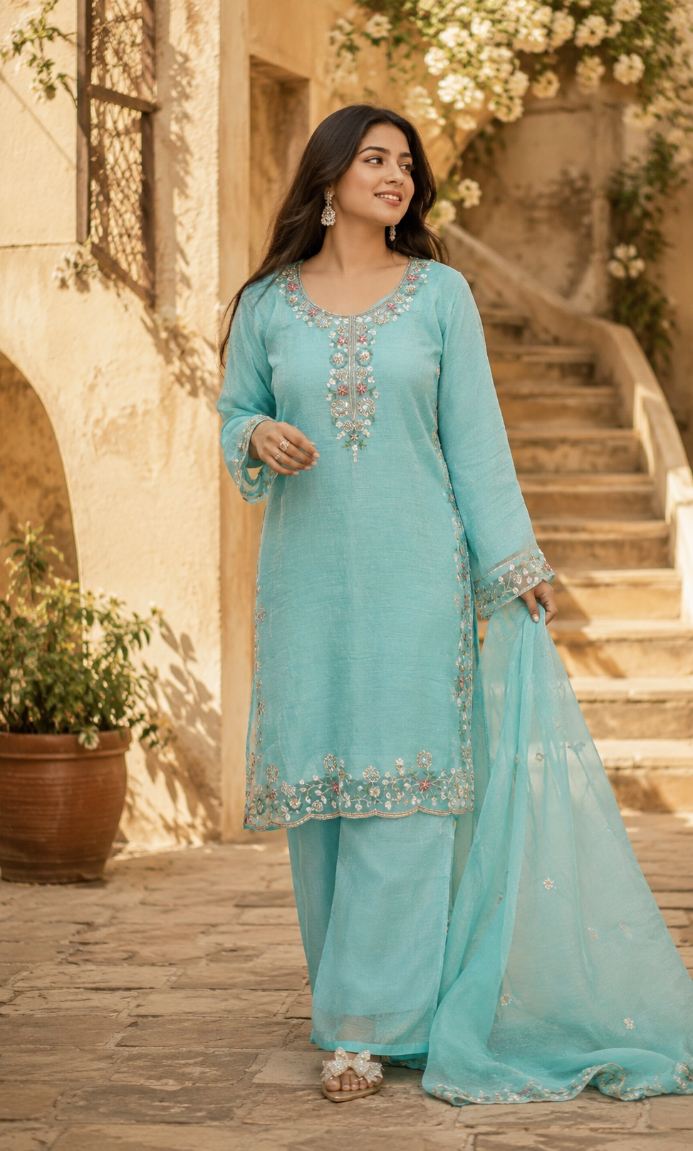 Meher - Mint Royale Embroidered Suit Set