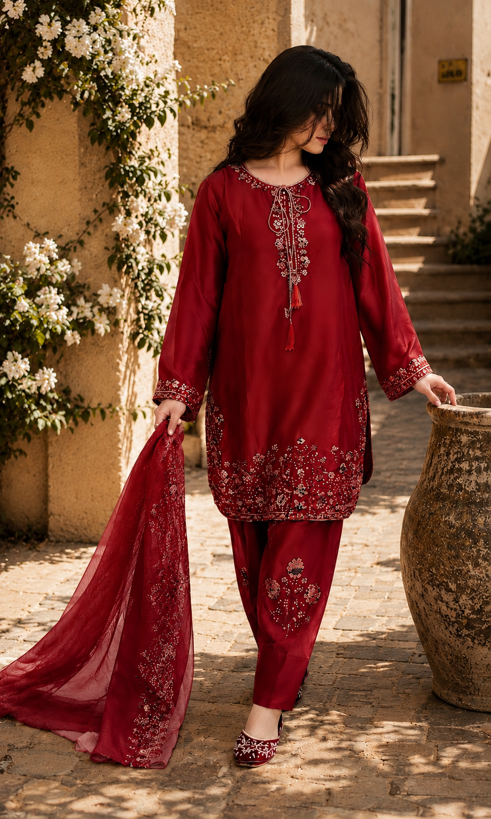 Afifa- Golden Aura Embroidered Suit Set