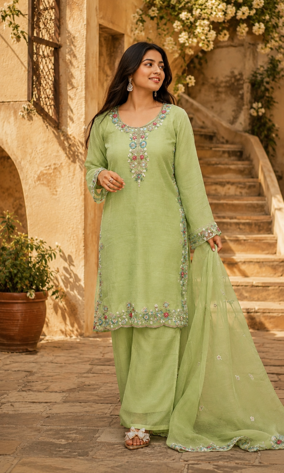 Meher - Mint Royale Embroidered Suit Set