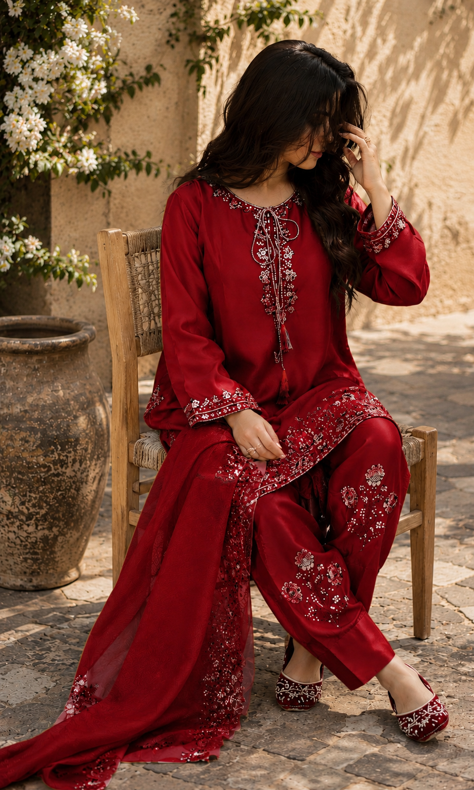 Afifa- Golden Aura Embroidered Suit Set