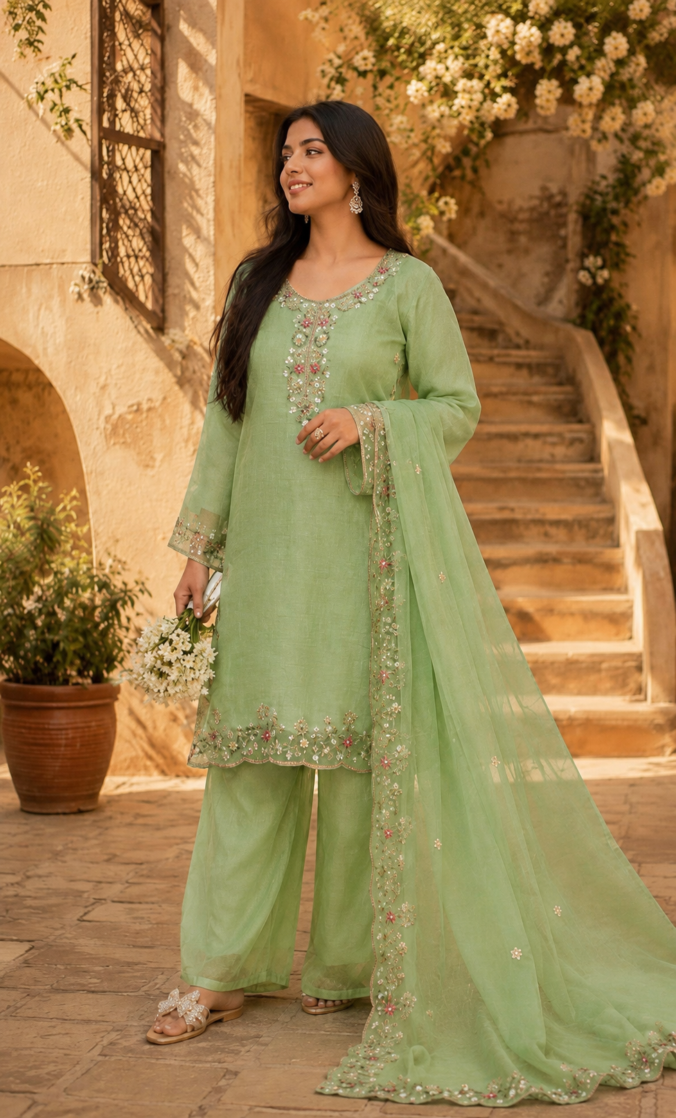 Meher - Mint Royale Embroidered Suit Set