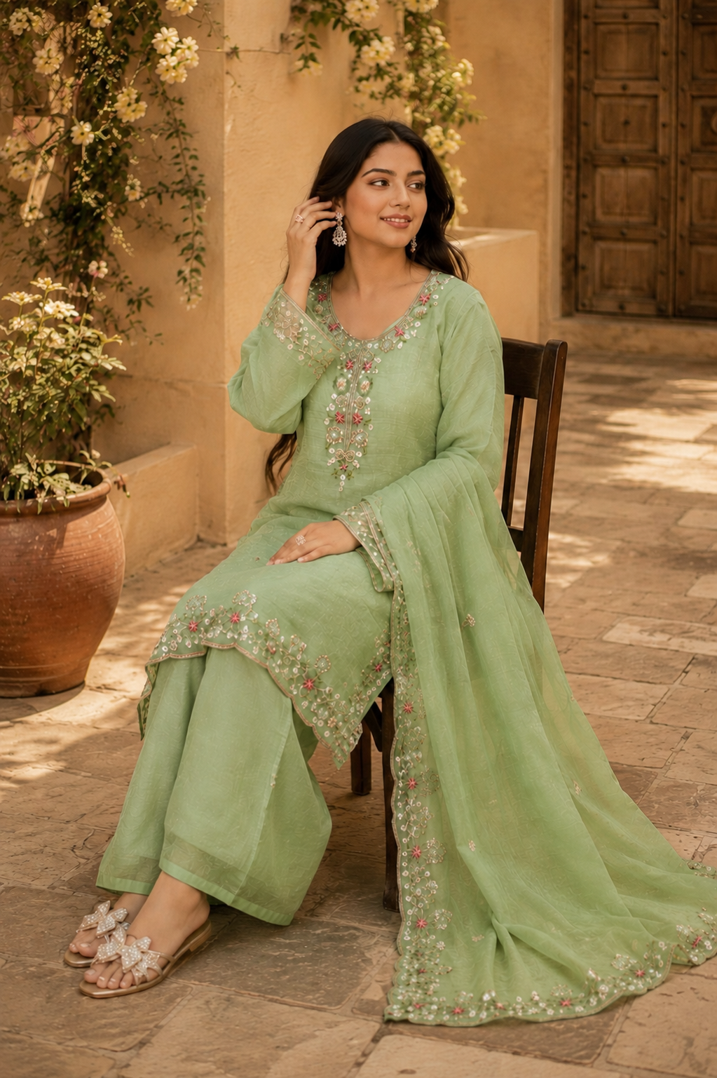 Meher - Mint Royale Embroidered Suit Set