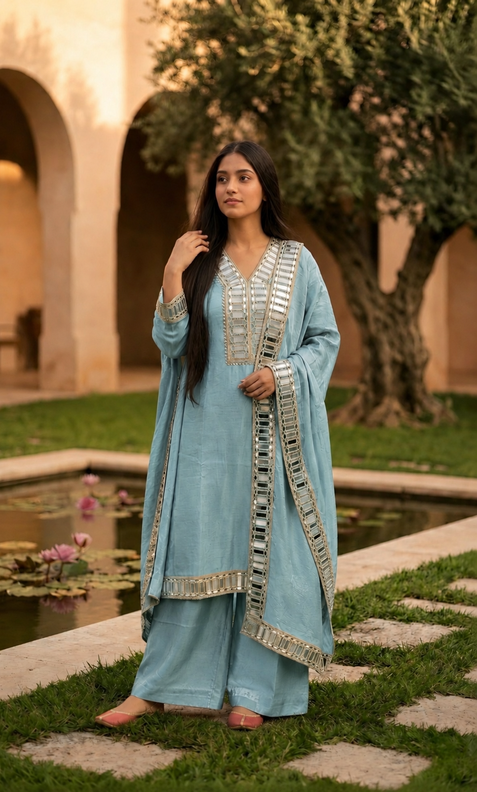 Malak - Lavender Luxe Mirror Work Suit Set