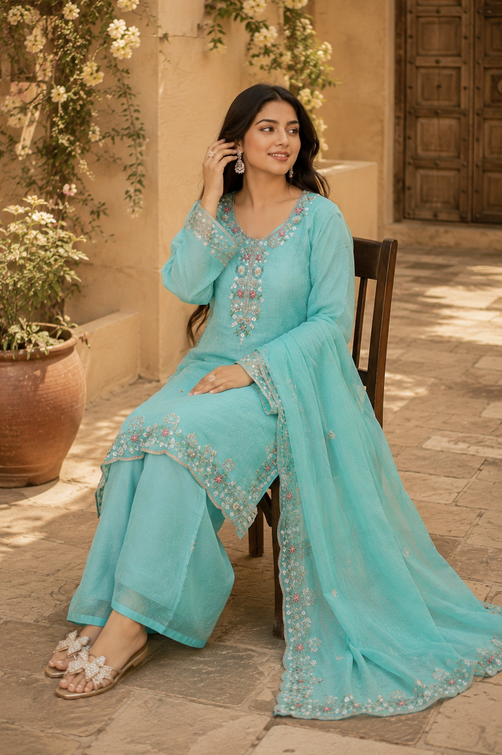 Meher - Mint Royale Embroidered Suit Set