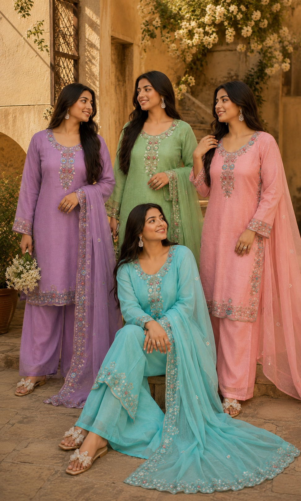 Meher - Mint Royale Embroidered Suit Set