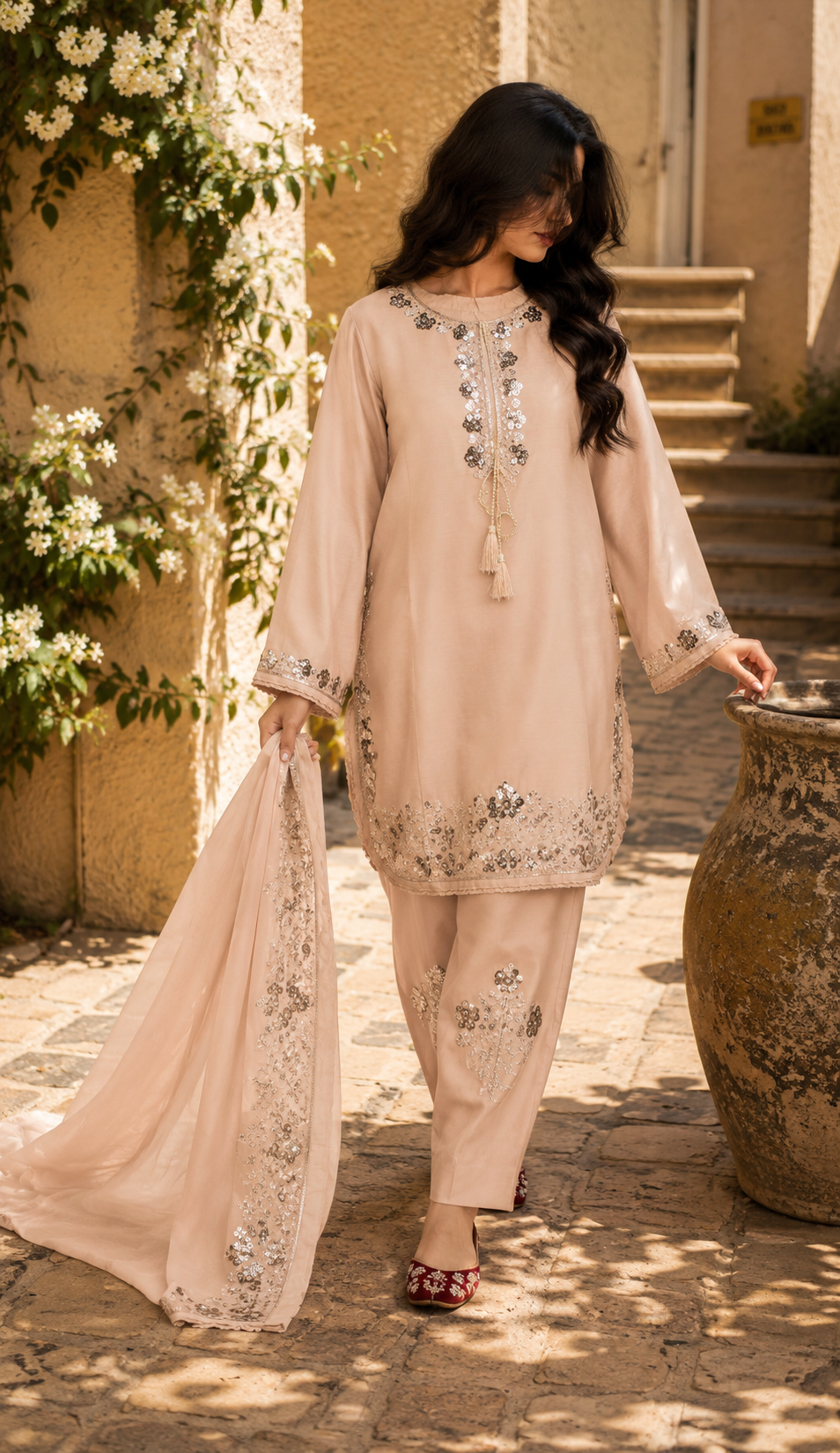 Afifa- Golden Aura Embroidered Suit Set