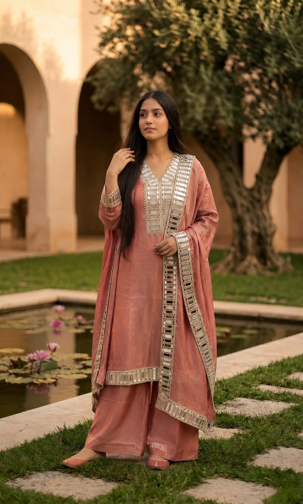 Malak - Lavender Luxe Mirror Work Suit Set