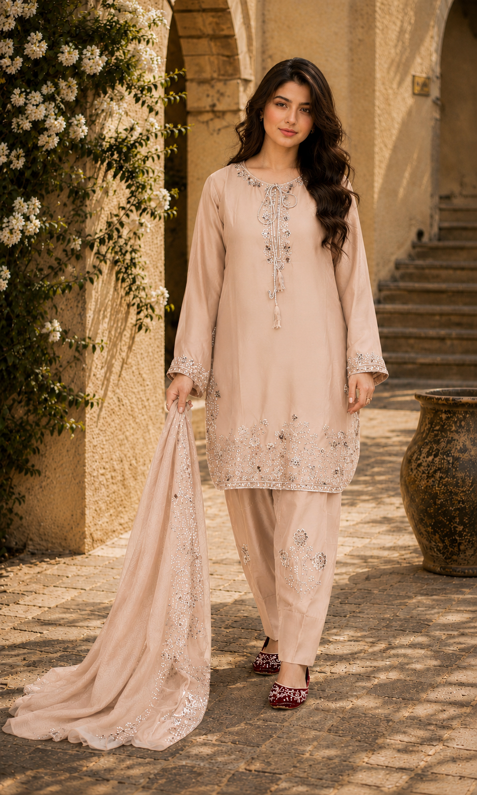 Afifa- Golden Aura Embroidered Suit Set