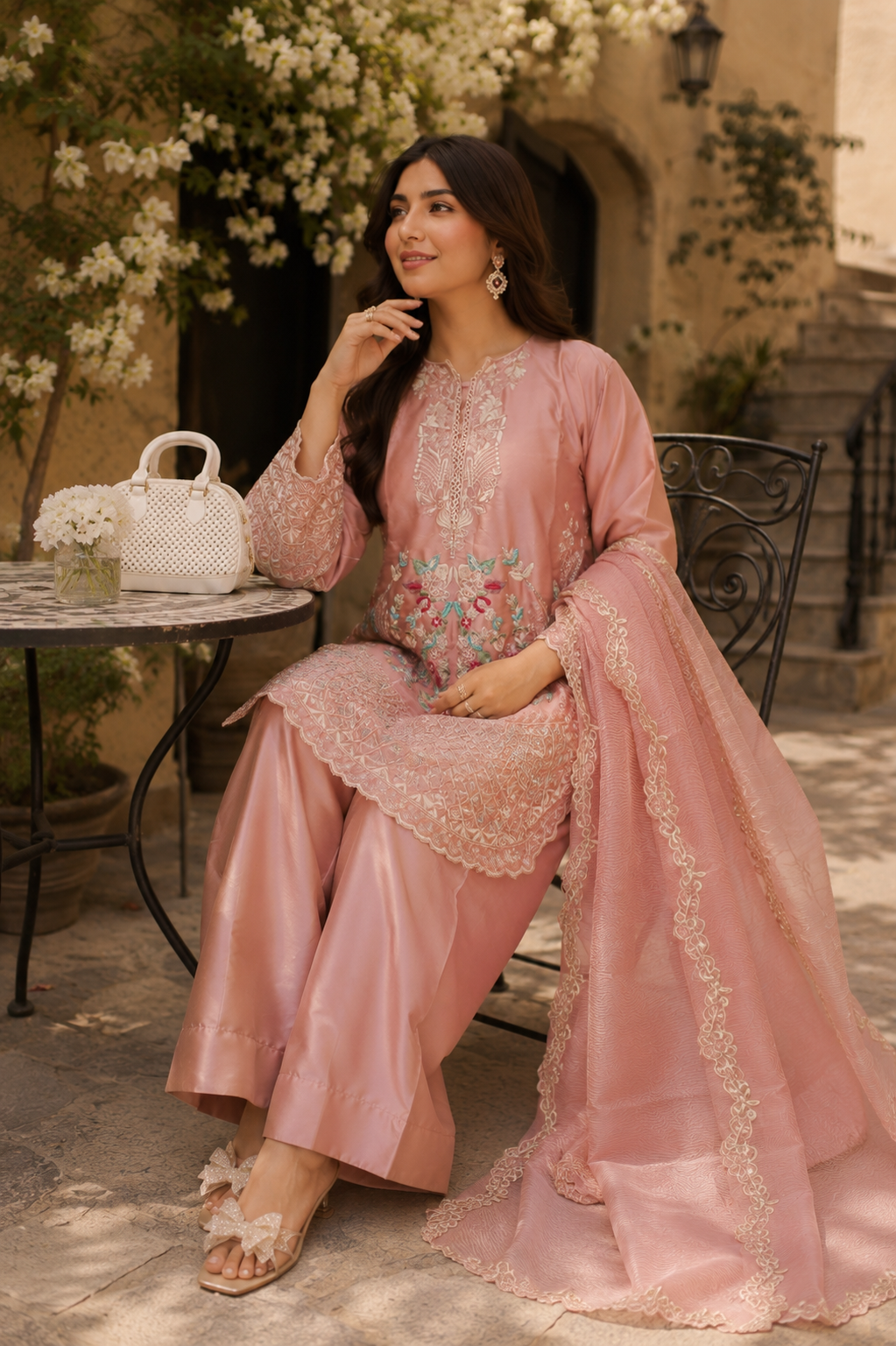Mayasa - Rose Quartz Embroidered Suit Set